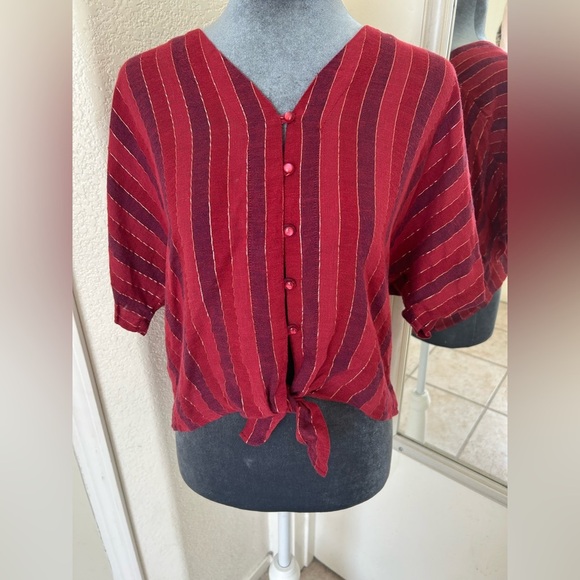 Rails thea rouge Striped Button Down Crop Top small Shirt Berry Red Metallic - Picture 1 of 5